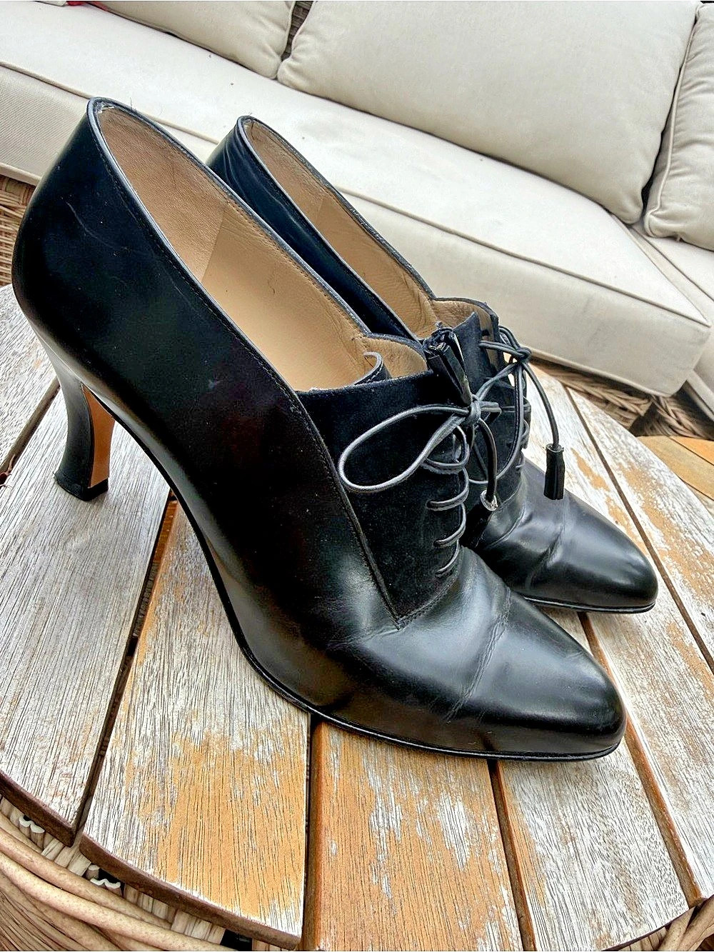 Salvatore Ferragamo Black Lace-Up Heels